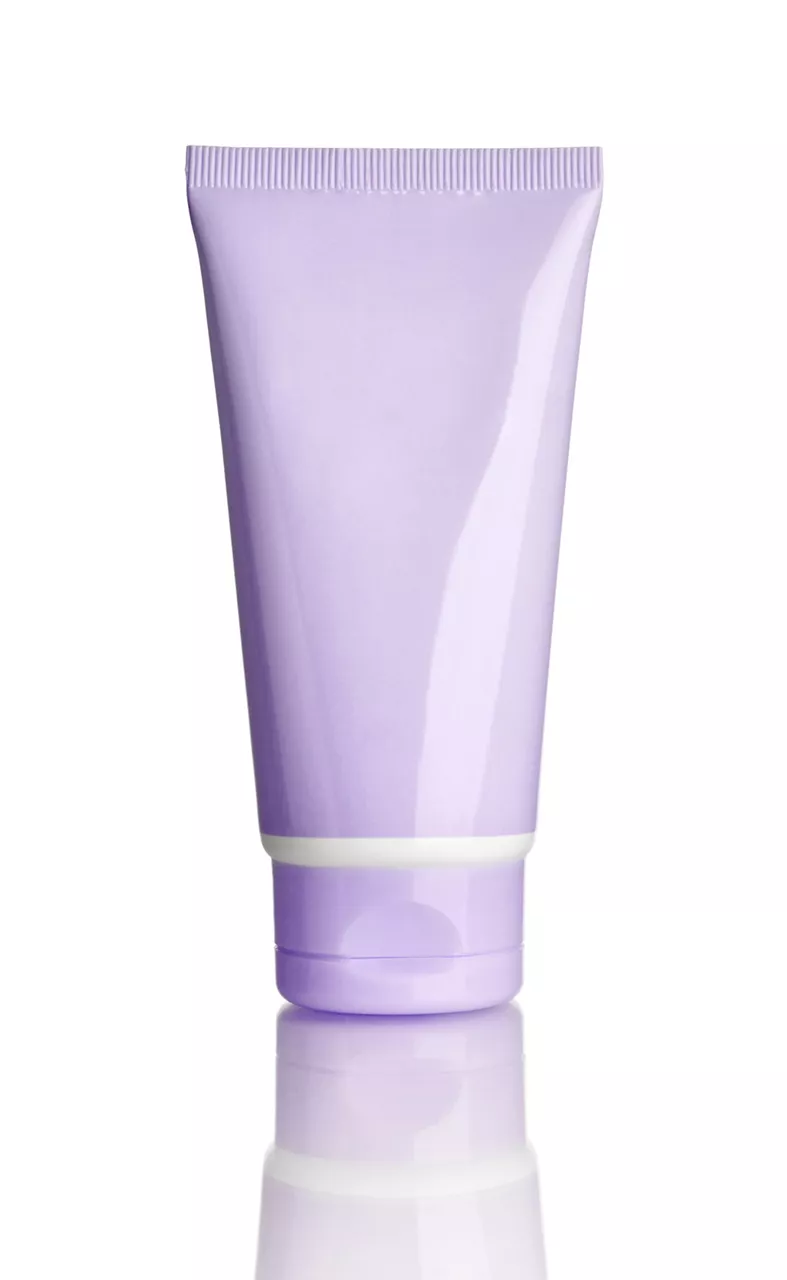 CREATOR: gd-jpeg v1.0 (using IJG JPEG v62), quality = 95 Close up of beauty hygiene container (purple squeeze tube) isolated on white background with reflection. / 123rf Image #16298967