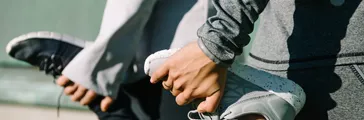 Close-up view of runners feet during a marathon