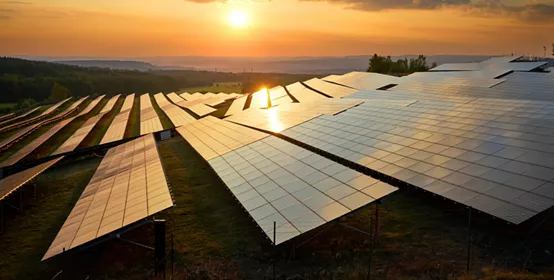 solar panels with sunset