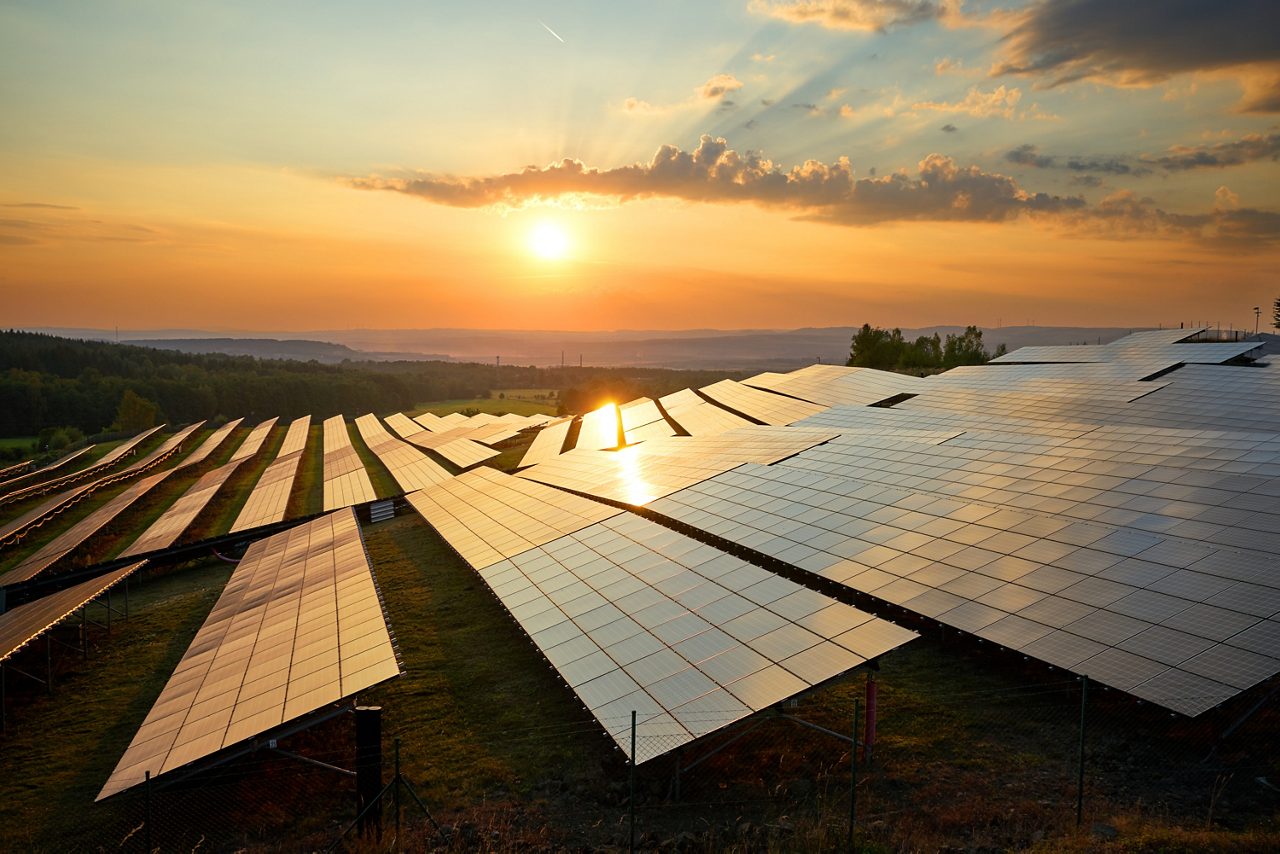 Farm de painéis solares integrando elementos de marca de ciência de sustentabilidade