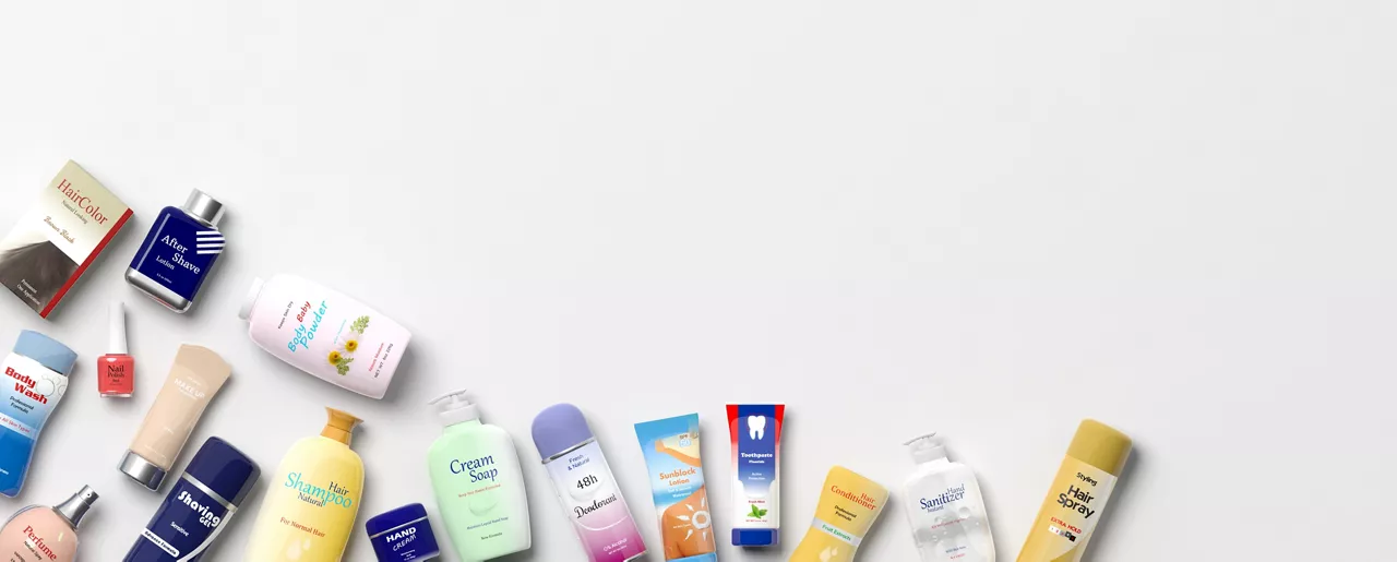 Collection of personal care products on white background. 3d illustration