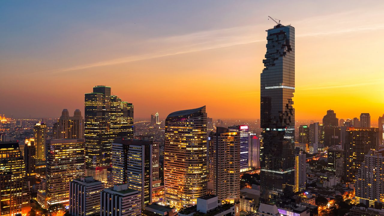 Panorama Cityscape view of Bangkok modern office business building in business zone at Bangkok, Thailand. Bangkok is the capital of Thailand and also the most populated city in Thailand.