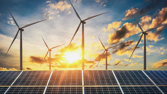 Wind turbines at sunset 