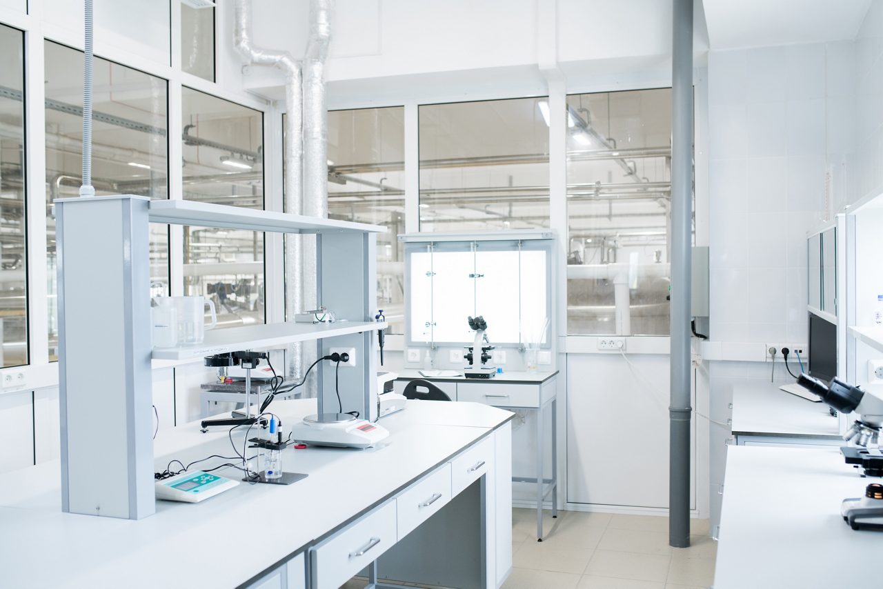 Interior of modern science laboratory with no people, copy space