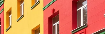 Row of brightly colored buildings
