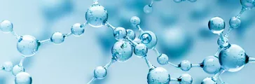 Transparent blue abstract molecule model over blurred blue molecule background. Concept of science, chemistry, medicine and microscopic research. 3d rendering copy space