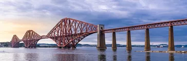 Panoramic view, The Forth bridge, UNESCO world heritage site railway bridge in Edinburgh Scotland UK.