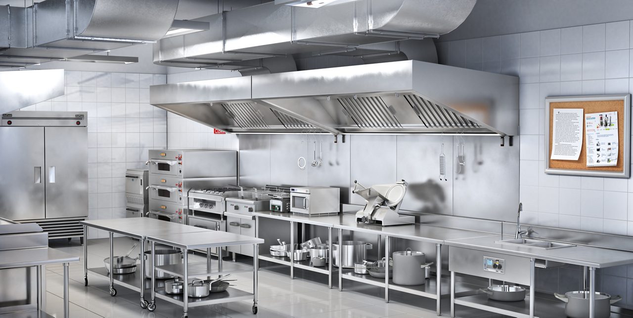 Industrial kitchen. Restaurant kitchen. 3d illustration