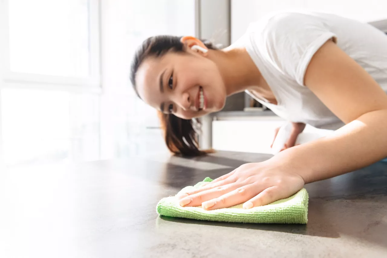 Woman admiring clean counter