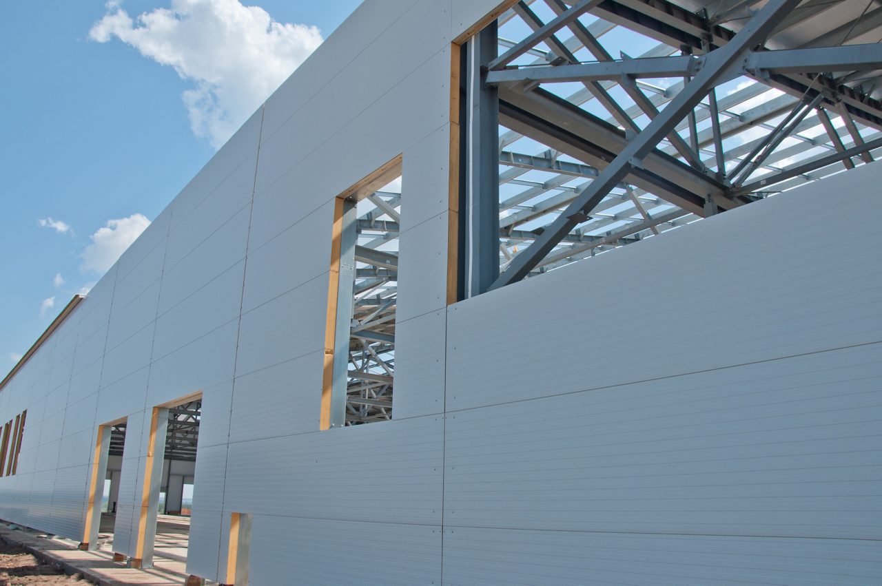 Sandwich panels at construction site  