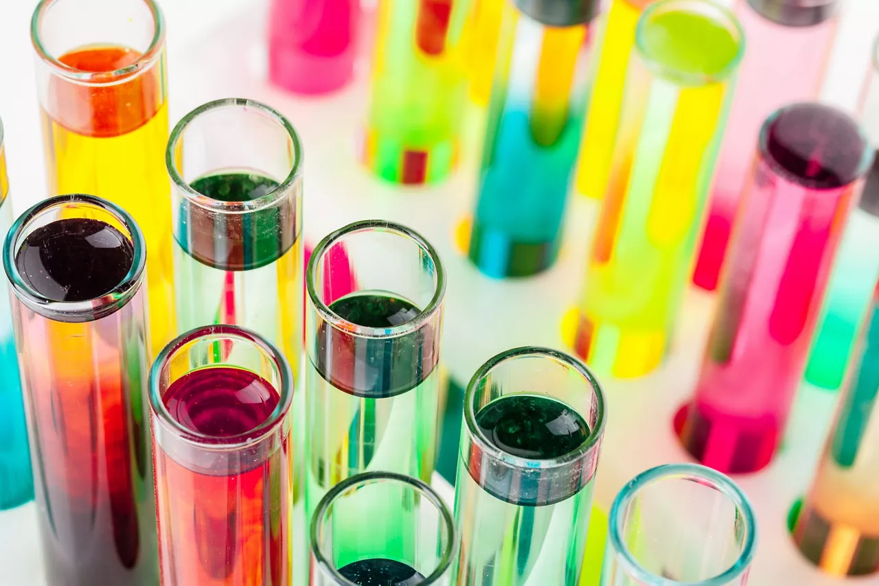 Test tubes with colorful chemicals 