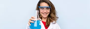 Young blonde woman with a scientific test tube