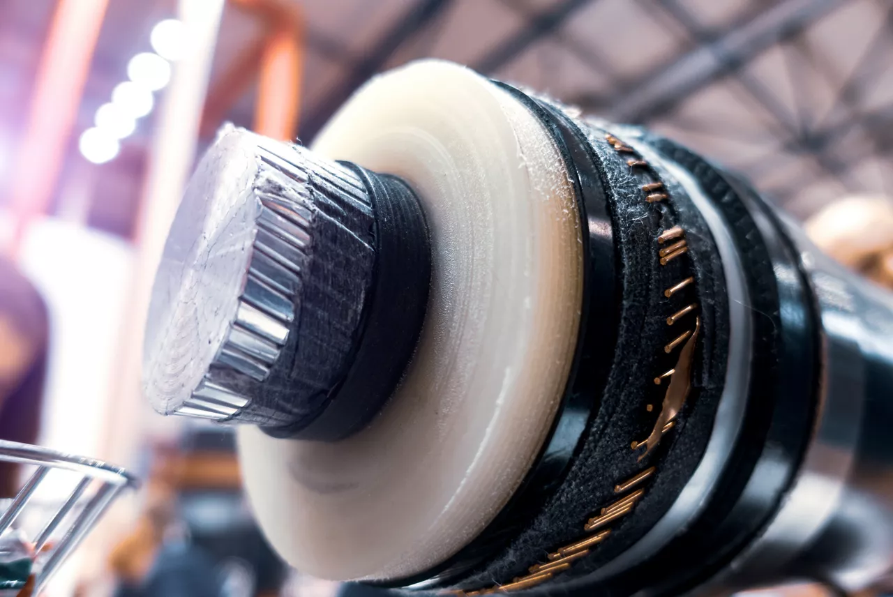 Closeup Insulated Section of High-Voltage Cable
