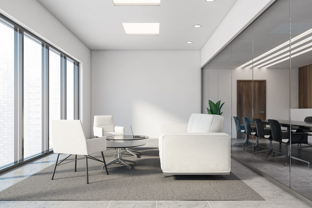 Modern office with cream chairs