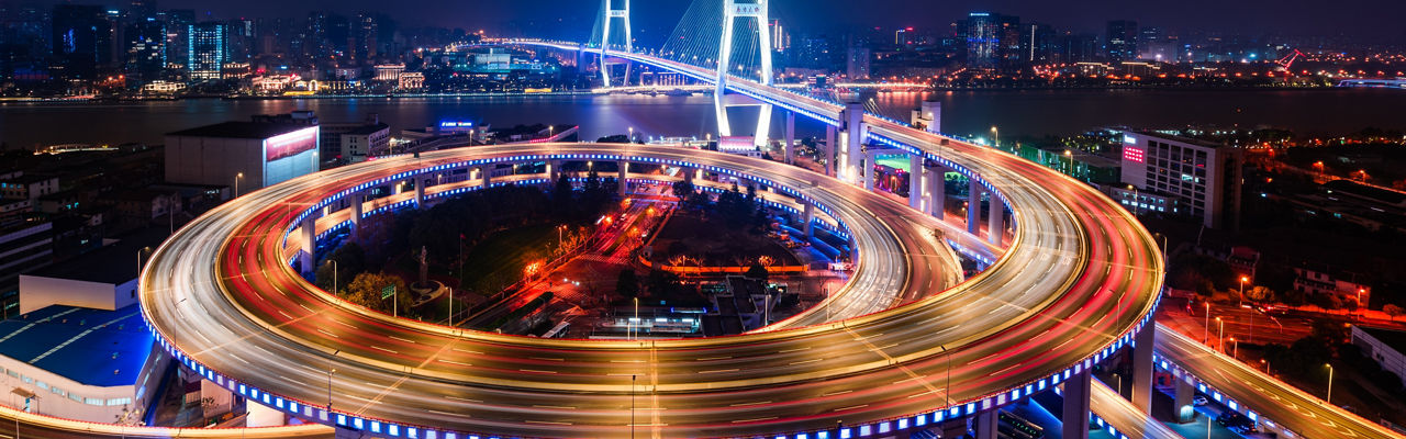 Expressway top view, Road traffic infrastructure, Aerial view of Nanpu Bridge 