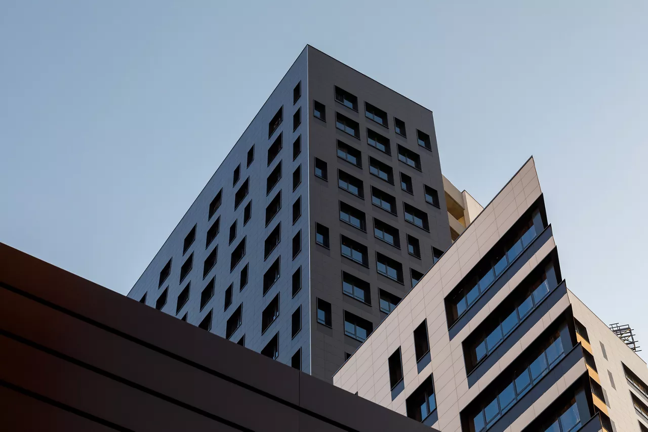Fragment of a new elite residential building or commercial complex