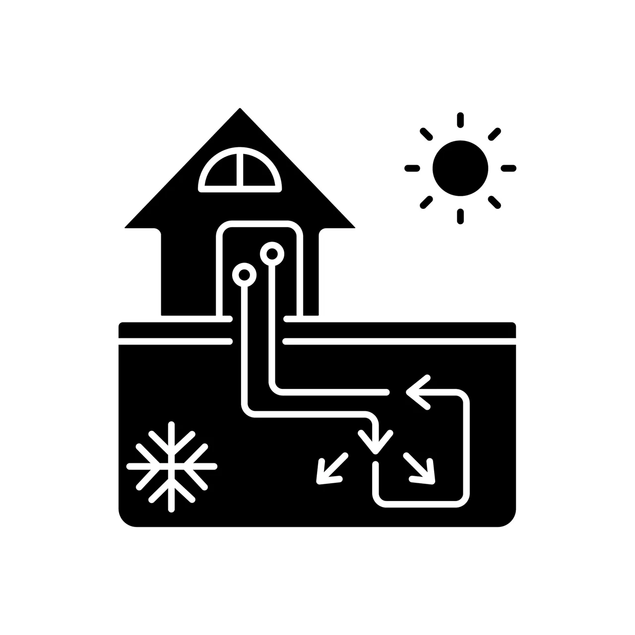 Geothermal heating and cooling system black glyph icon