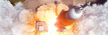 Launch of heavy carrier rocket space launch system. Aerial view. 3D Illustration.