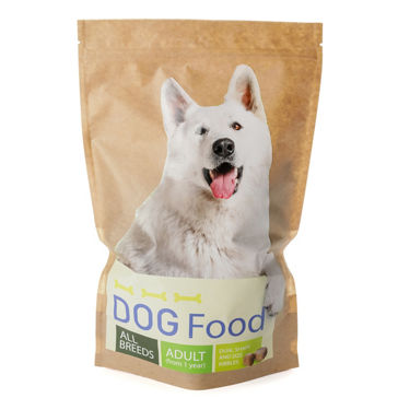 White Dog on paper Pet food packaging
