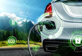 Electric car plugged into charger 