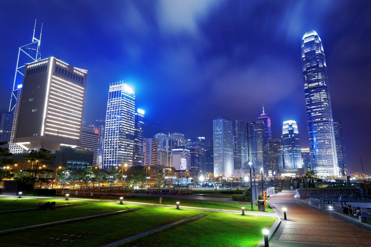 Park in HongKong City at night