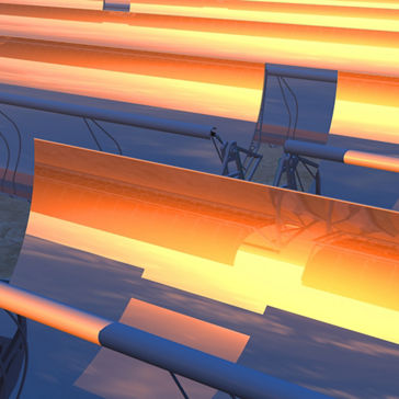 High quality 3D render of concentrated solar power (CSP) panels tracking 