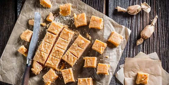 Toffee on a baking sheet