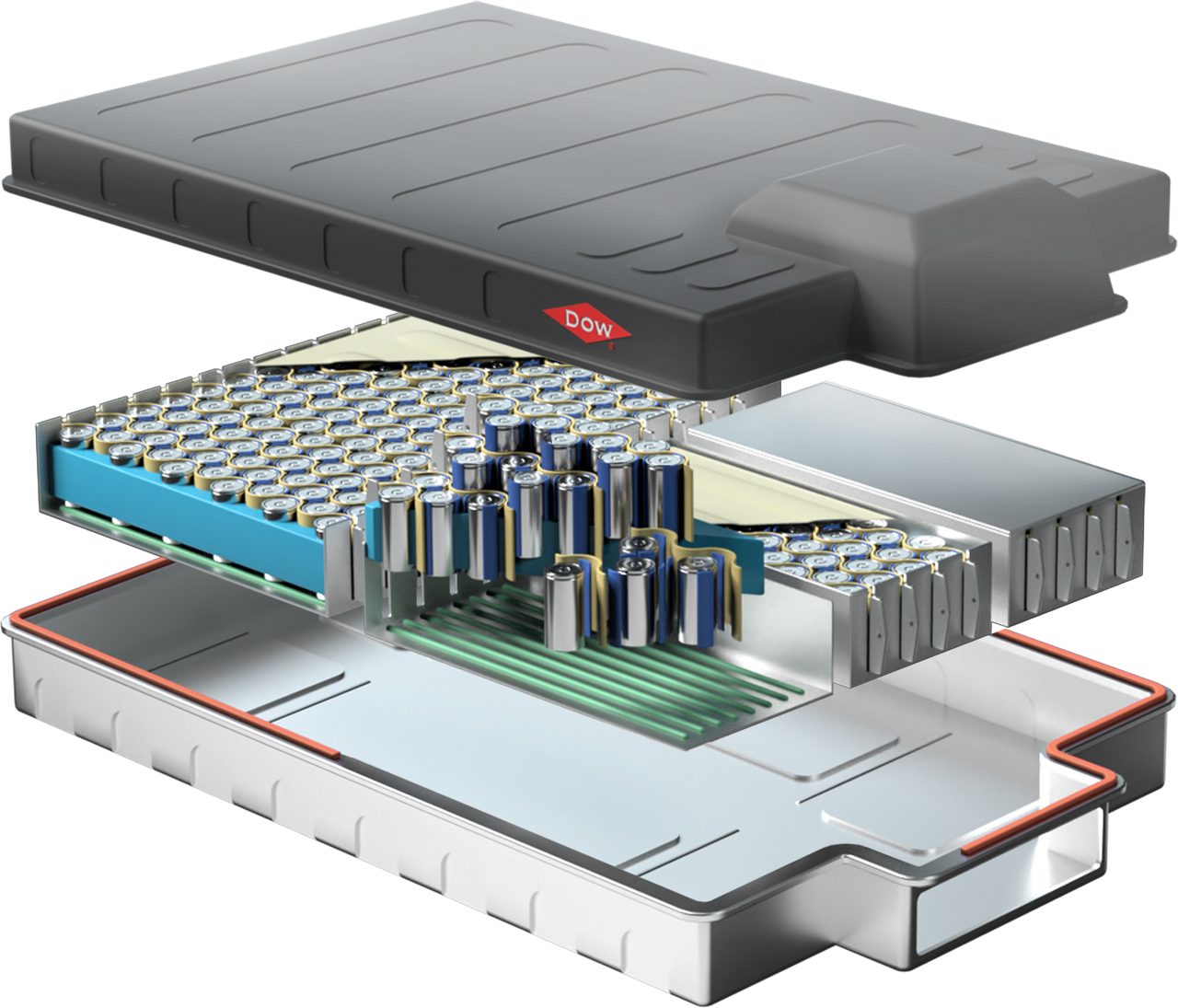 Cylinder EV Battery 3D diagram layered with DOW Diamond