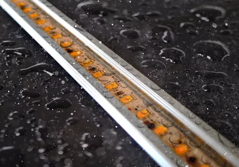 water droplets on surface of LED strip