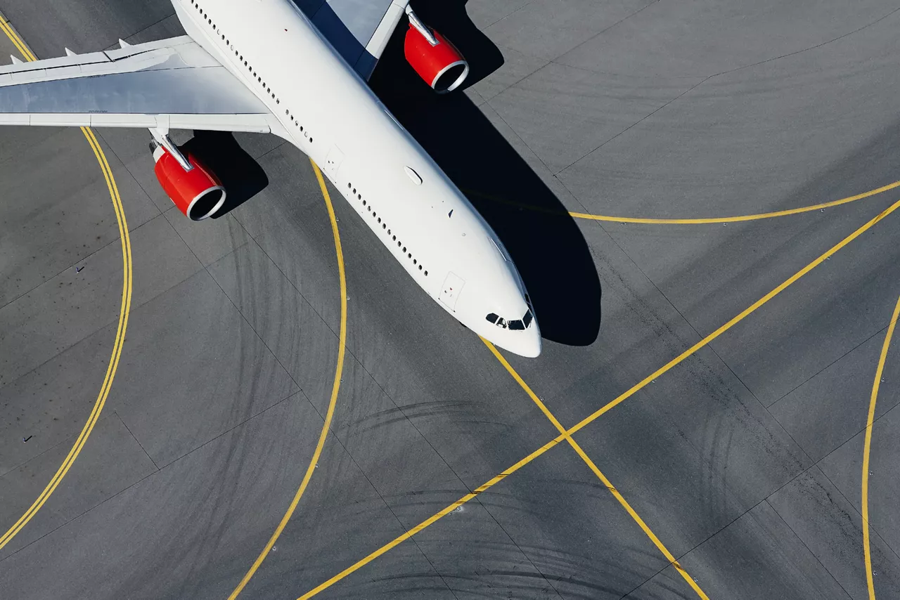 Aerial view of plane at airport