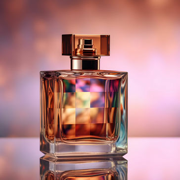 Pink square-shaped bottle of perfume