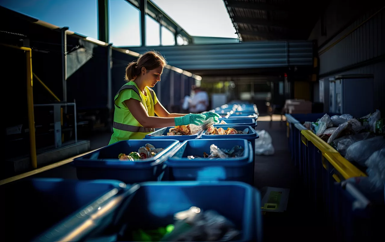 Female worker sorting recyclable materials