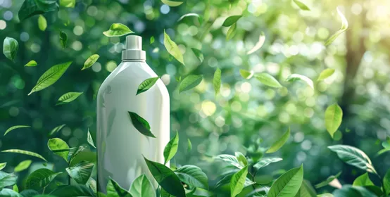 eco white laundry detergent bottle or fabric softener empty blank product mockup, concept of ecological sustainable environmentally friendly bio natural organic sanitary liquid, biodegradable plastic