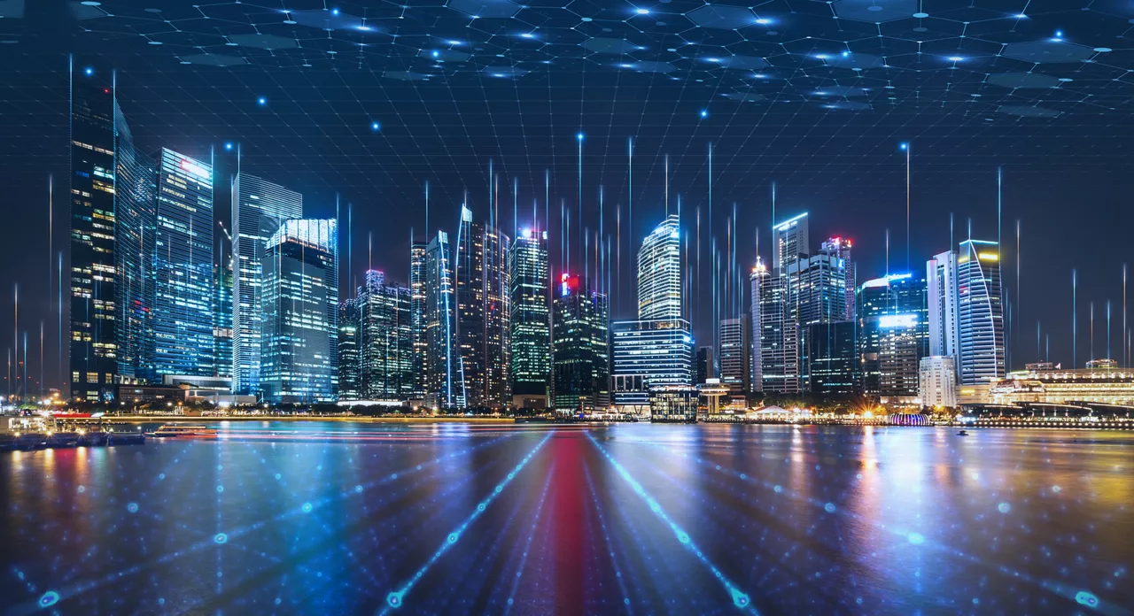 Smart city point connect grid line