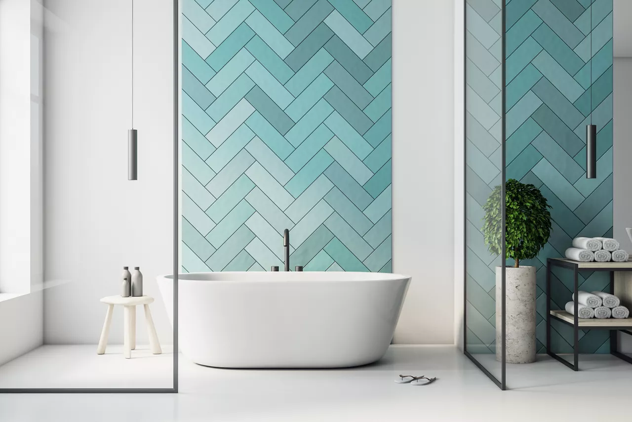 Modern turquoise bathroom interior