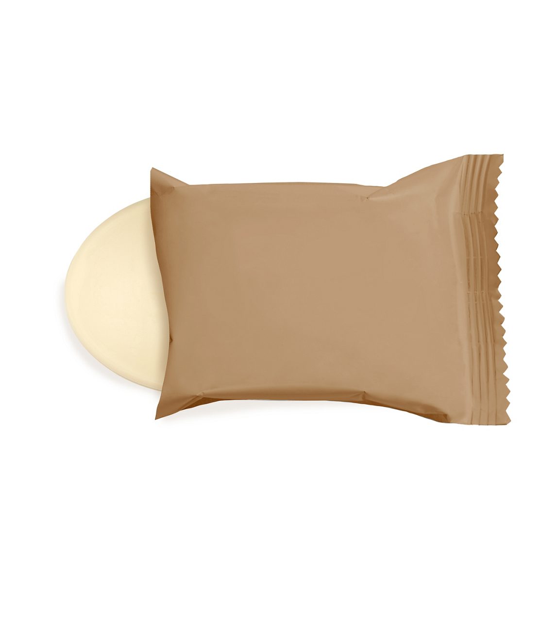 Bar soap emerging from open paper packaging