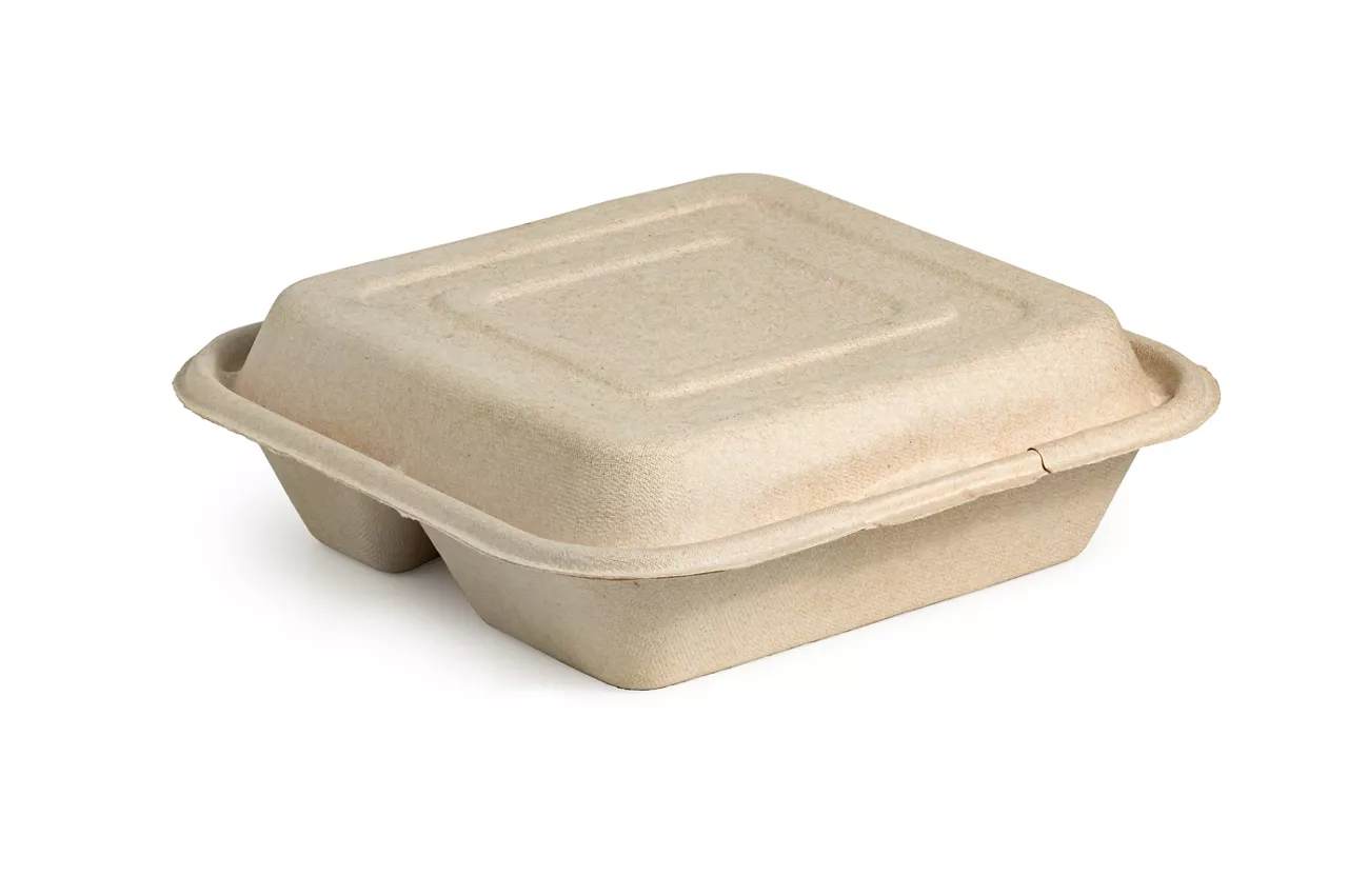 Food container made of molded pulp or similar biodegradable material