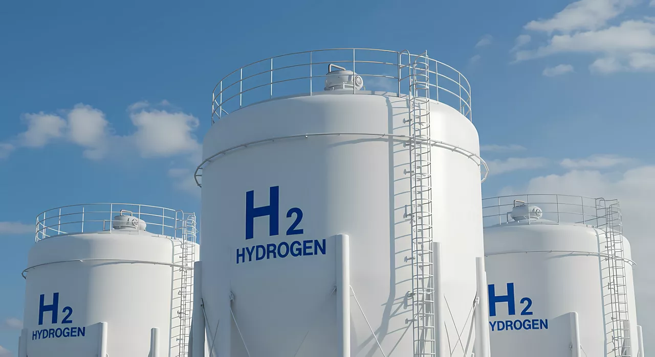 Hydrogen tanks against blue sky