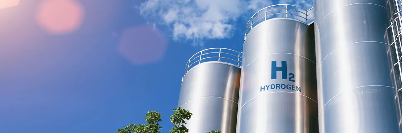 hydrogen tanks against blue sky