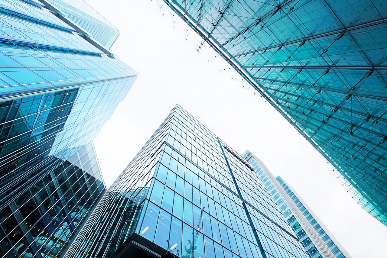 Modern glass silhouettes of skyscrapers in the city