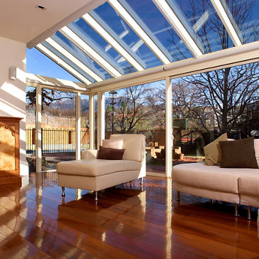  Interior of luxurious private residence with timber floors and large skylight