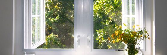 Garden view through an open window 