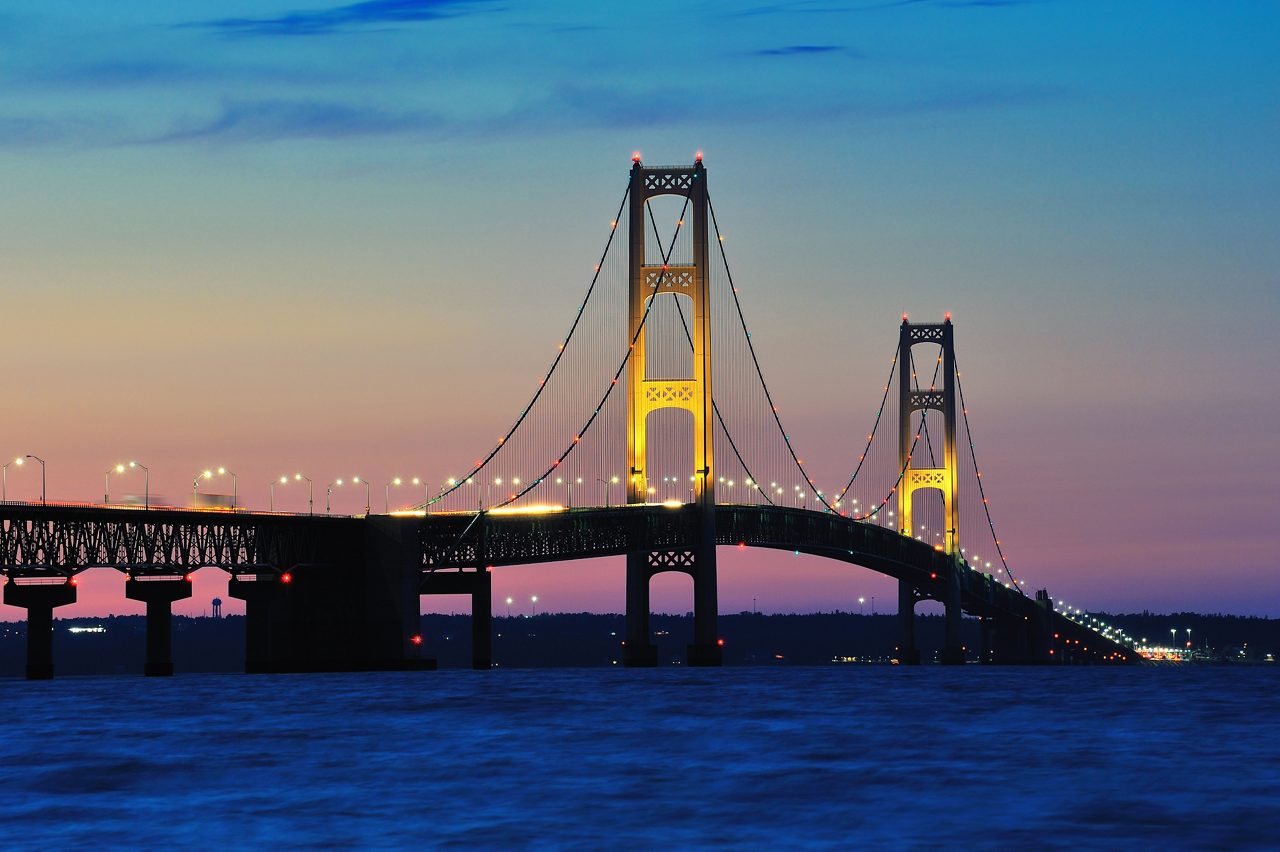 Grey suspension bridge